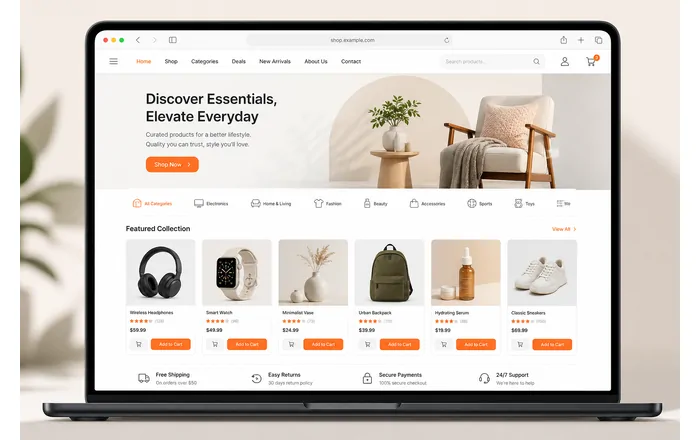 AI ecommerce website mockup with product grid