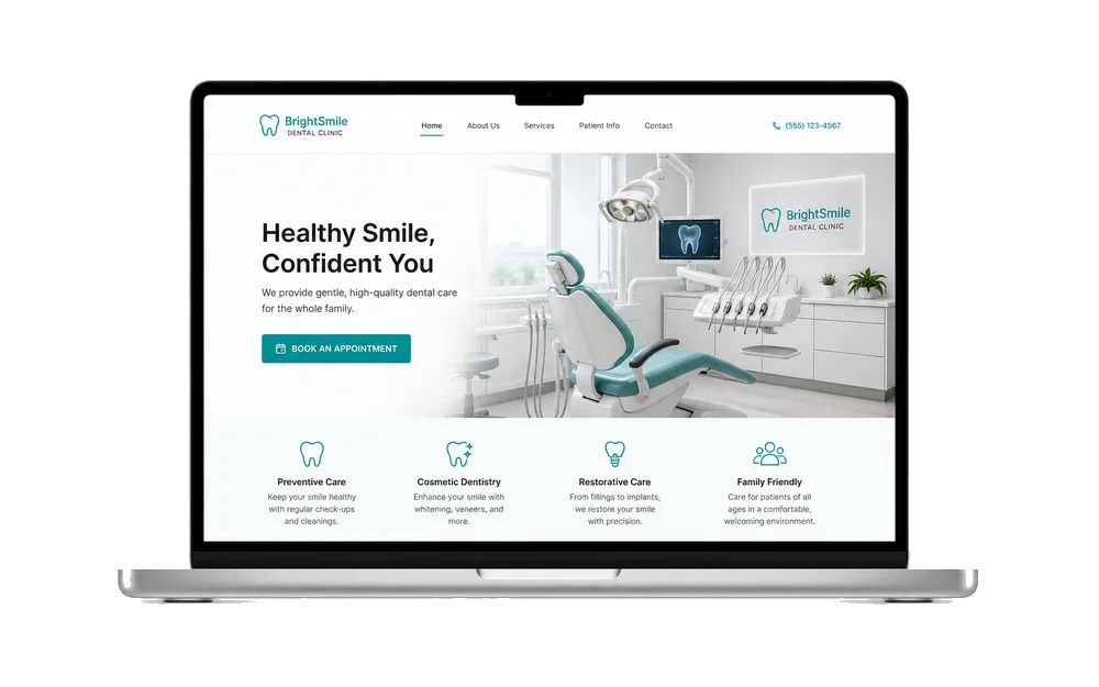 Dental clinic website mockup on laptop