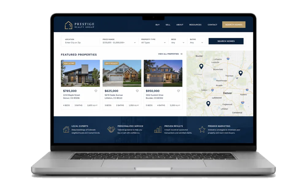 Real estate website mockup on laptop
