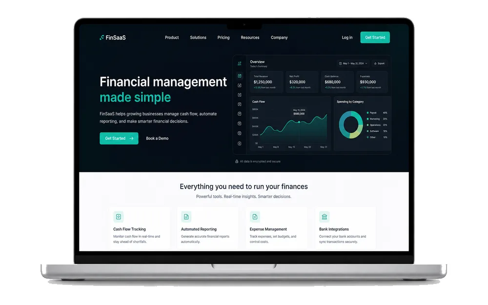 SaaS business website mockup on laptop